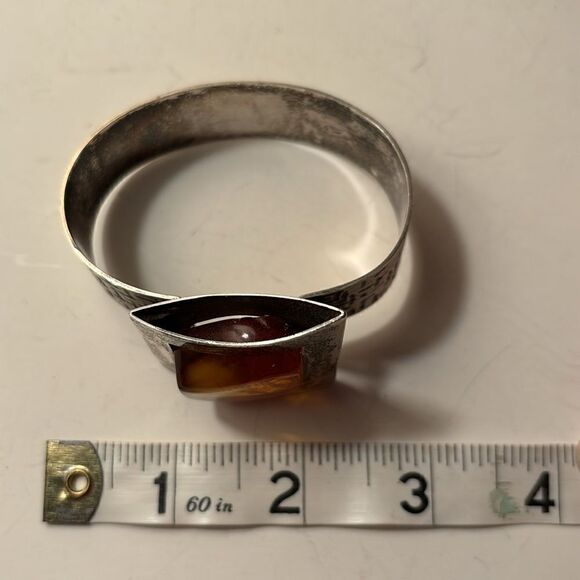 Sterling Silver and Baltic Amber Square Cuff Bracelet with Hinge Clasp - Picture 7 of 7